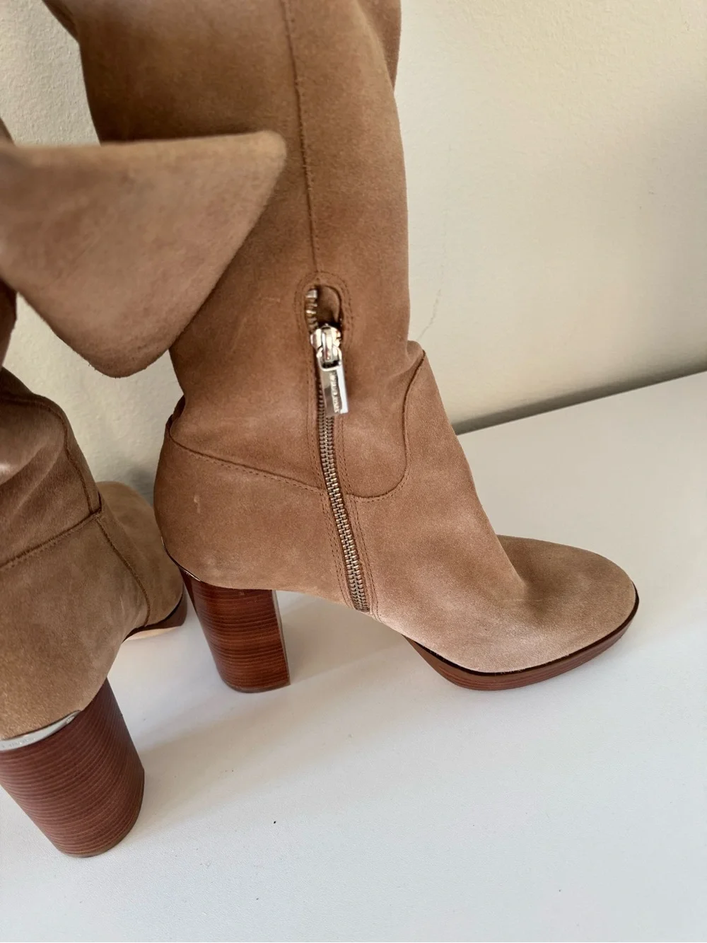 Michael Kors Regina Light Taupe Suede Knee High Boots Size